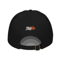 Back view of a black bitcoin dad hat.