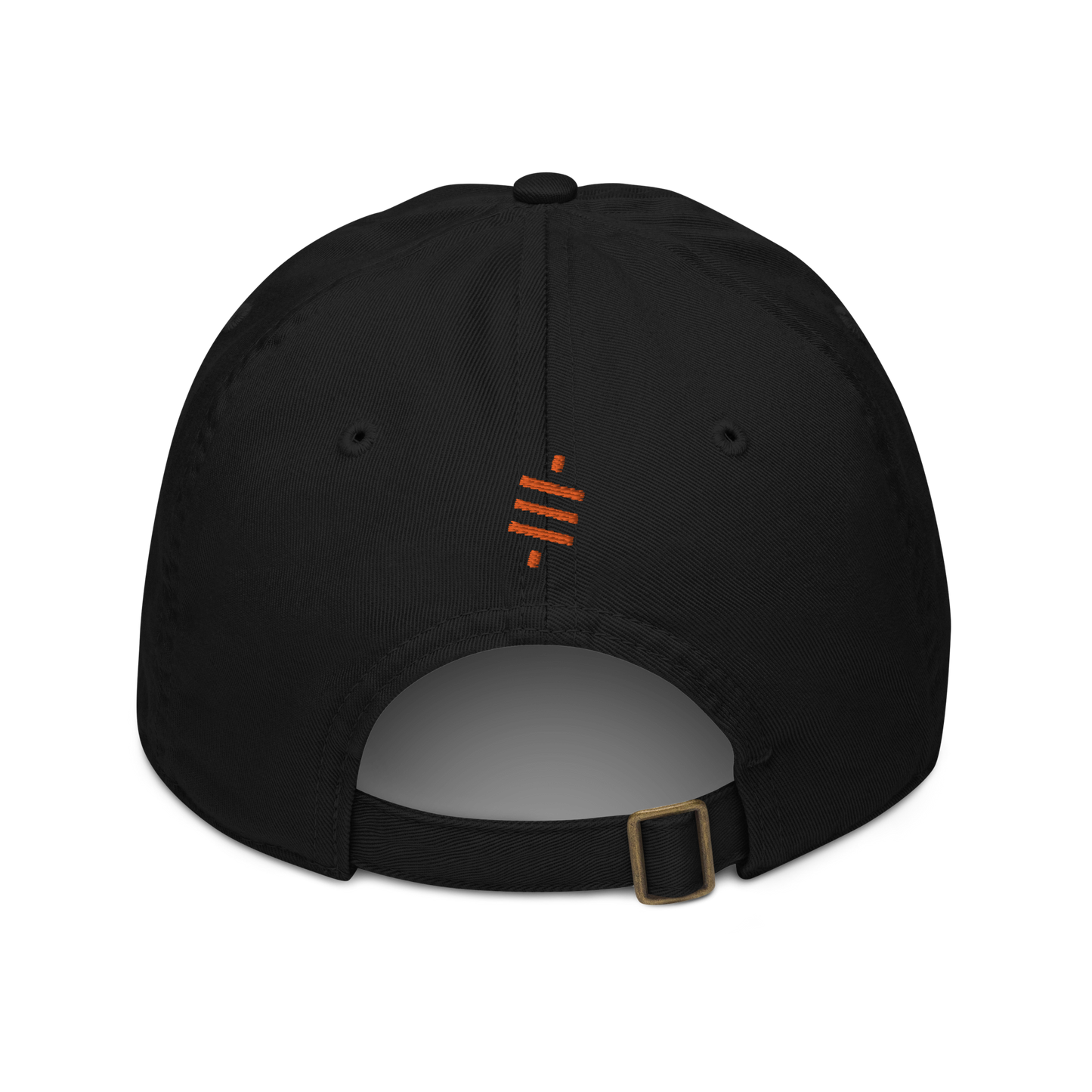 Back view of a black bitcoin dad hat.