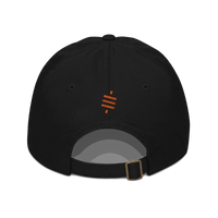 Back view of a black bitcoin dad hat.
