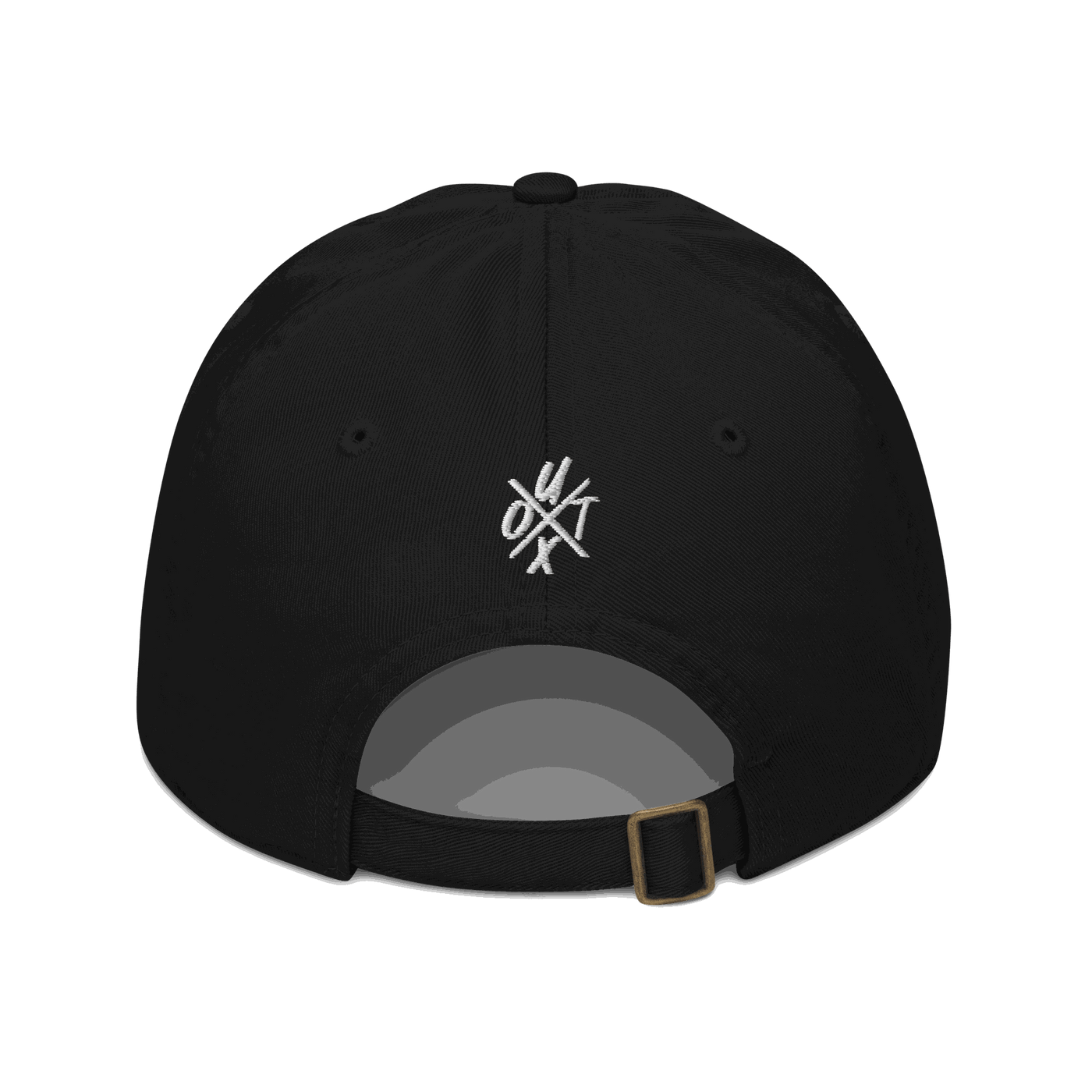 Back view of a black bitcoin dad hat.