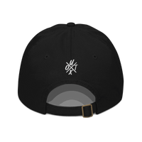 Back view of a black bitcoin dad hat.