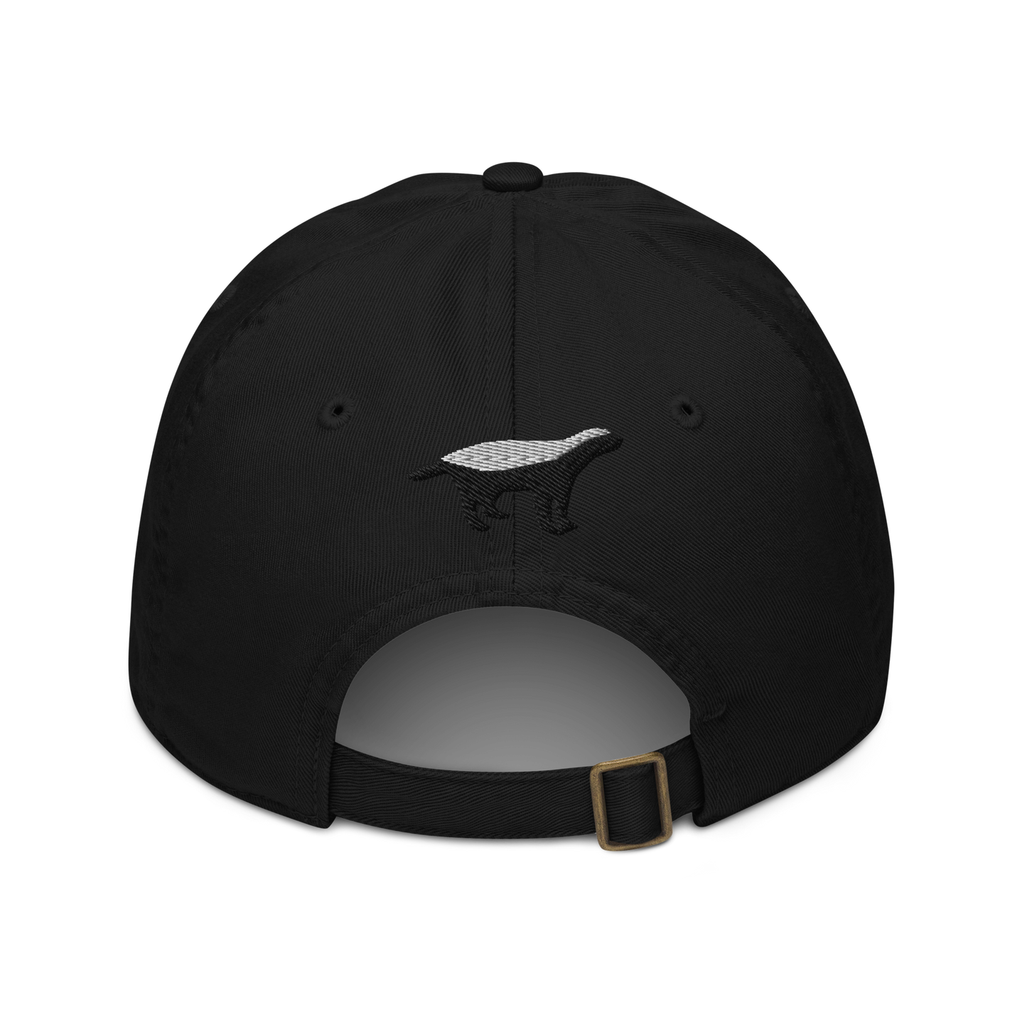 Back view of a black bitcoin dad hat.