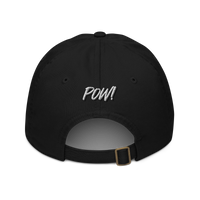 POW! organic bitcoin dad hat in Black, back view.