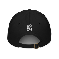 Infinity / 21M organic bitcoin dad hat in Black, back view.