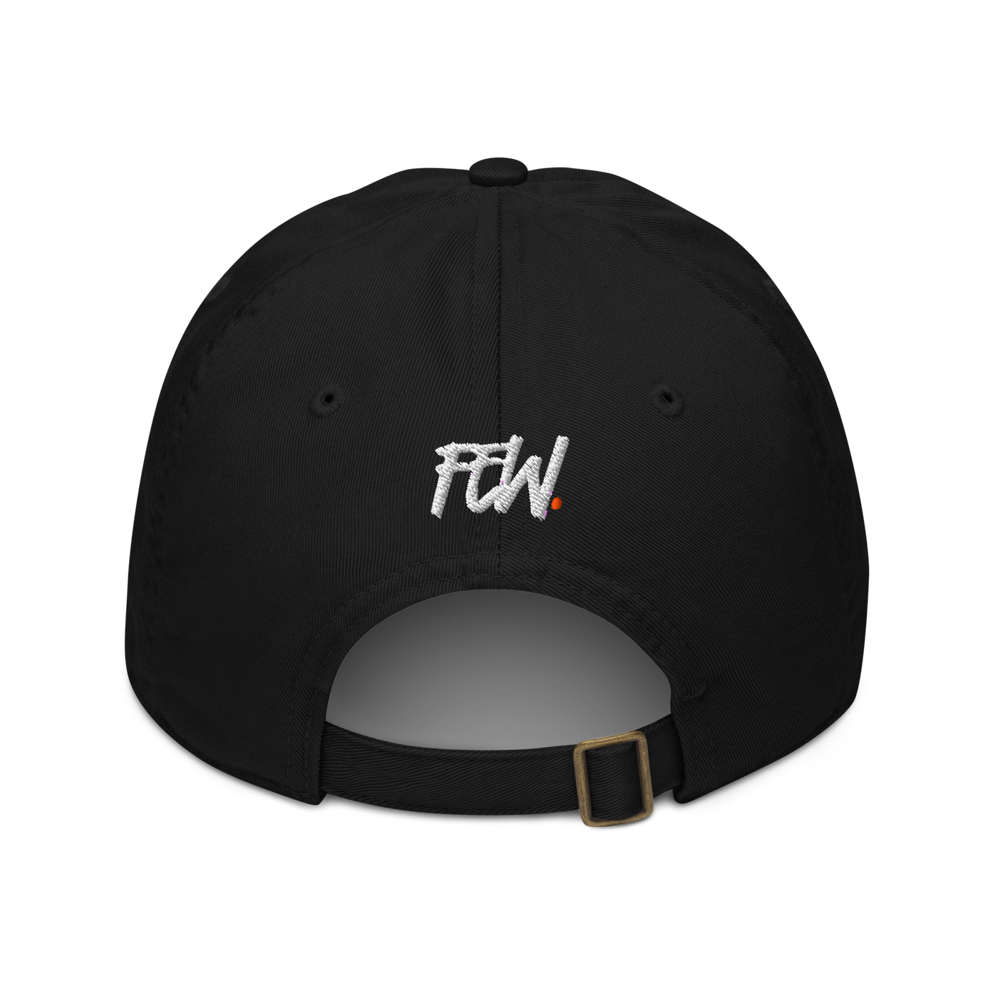 Few. organic bitcoin dad hat in Black, back view.