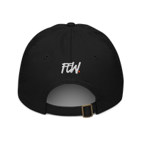 Few. organic bitcoin dad hat in Black, back view.