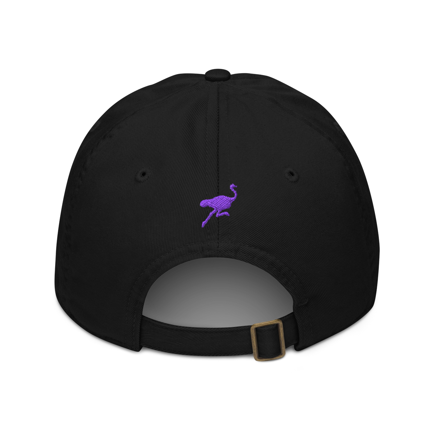 Nostrich organic bitcoin dad hat in Black, back view.