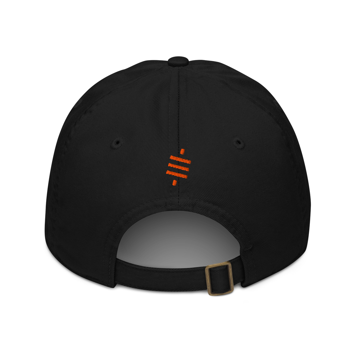 Sats Symbol organic bitcoin dad hat in Black, back view.