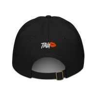 TINA organic bitcoin dad hat in Black, back view.