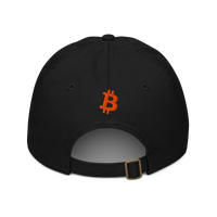 Bitcoin B organic bitcoin dad hat in Black, back view.