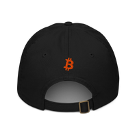 Circuit Board organic bitcoin dad hat in Black, back view.