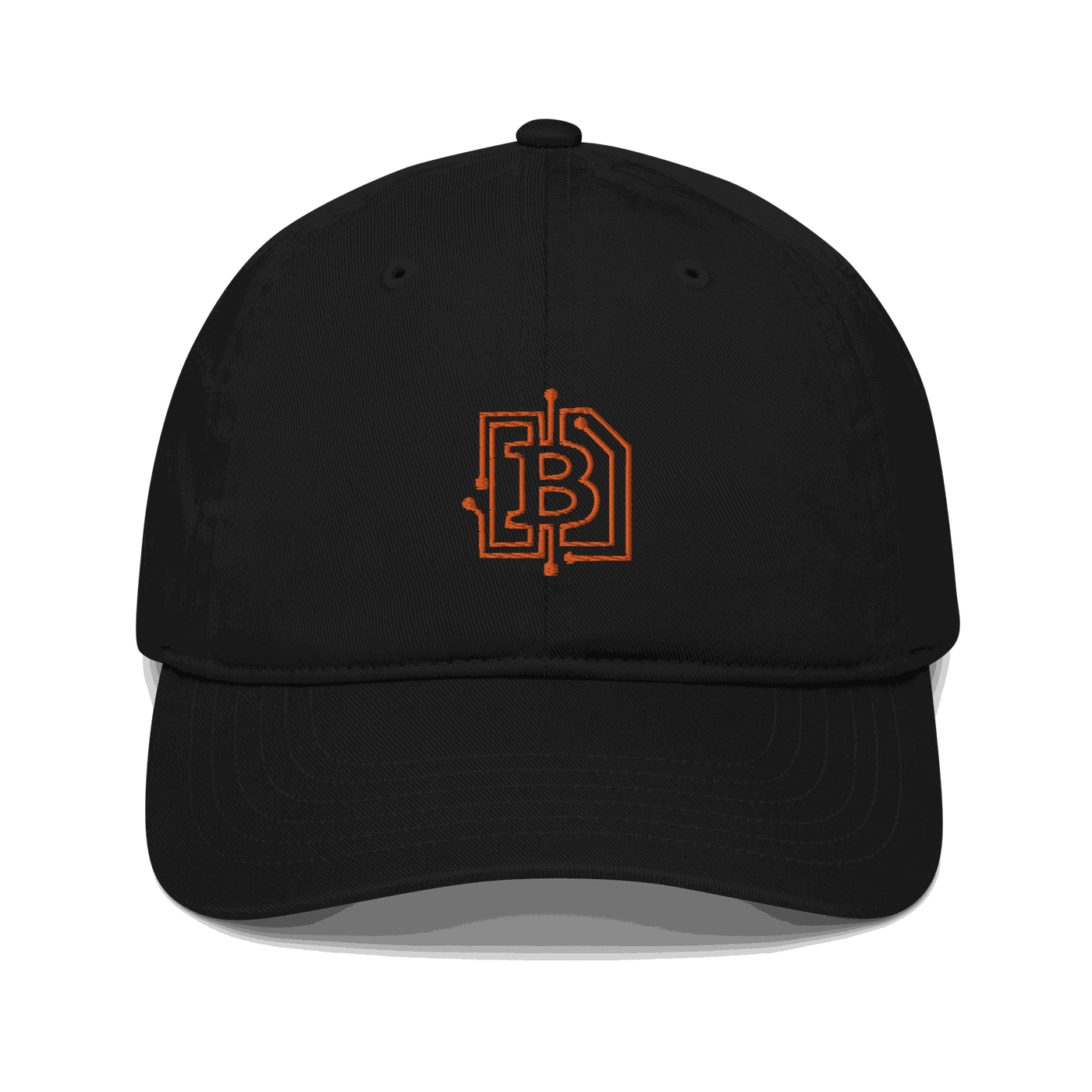 Organic cotton bitcoin dad hat with circuit board design and adjustable closure