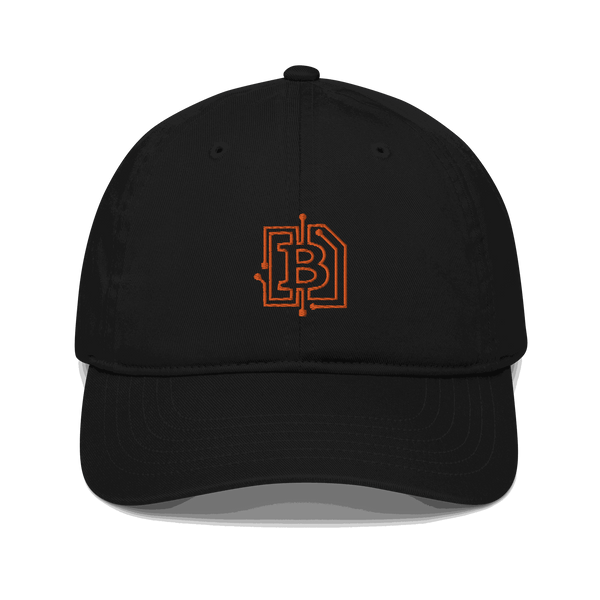 Organic cotton bitcoin dad hat with circuit board design and adjustable closure
