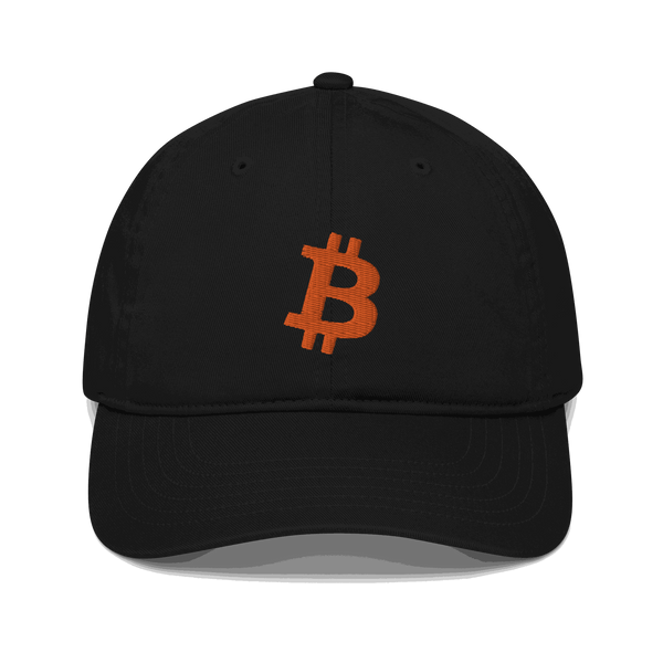 Organic Bitcoin B dad hat made of 100% cotton with adjustable closure and eco-friendly design