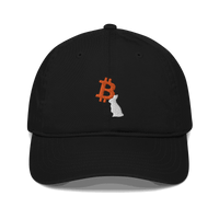 White Rabbit organic cotton Bitcoin dad hat with adjustable closure and sustainable design