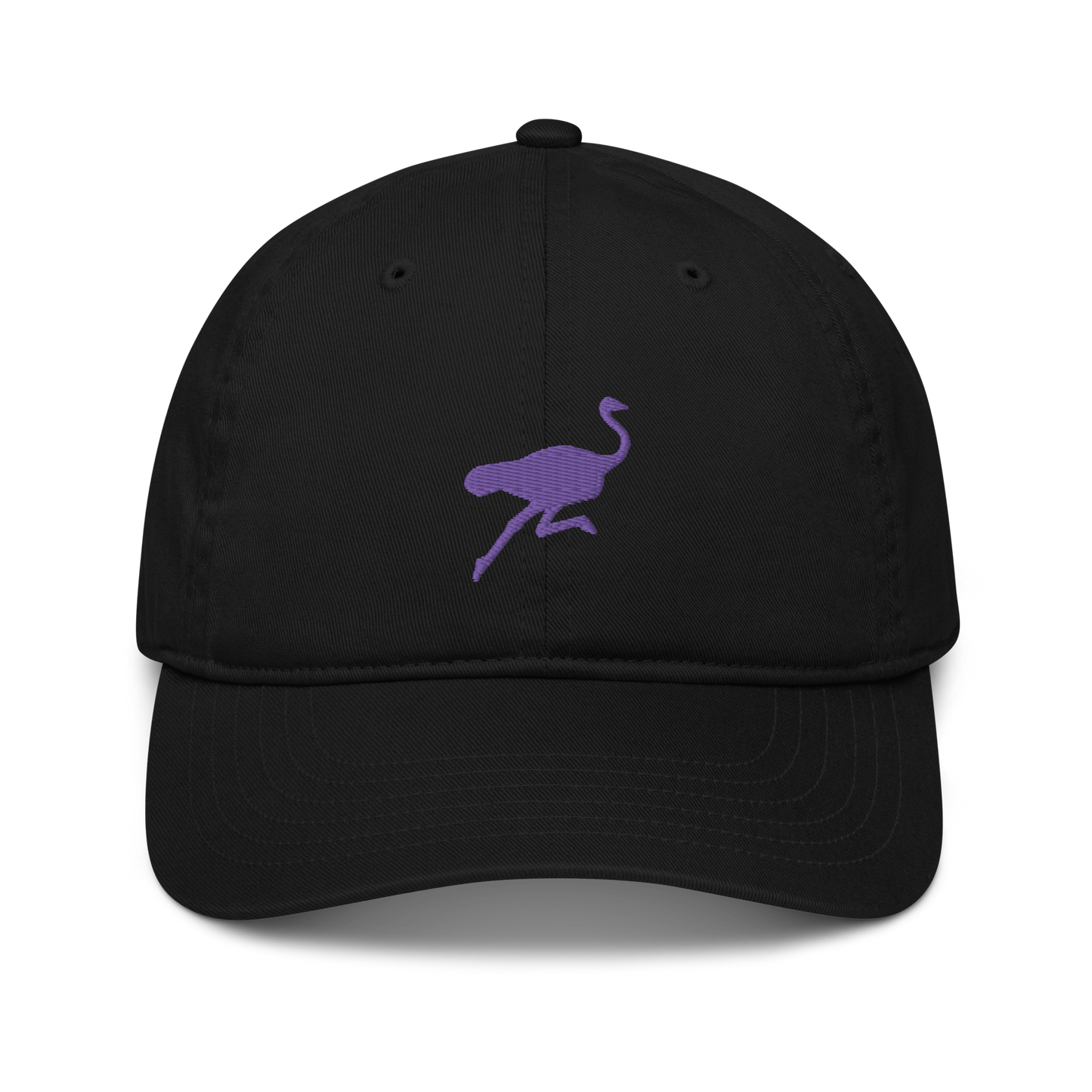 Front view of a black nostr dad hat.