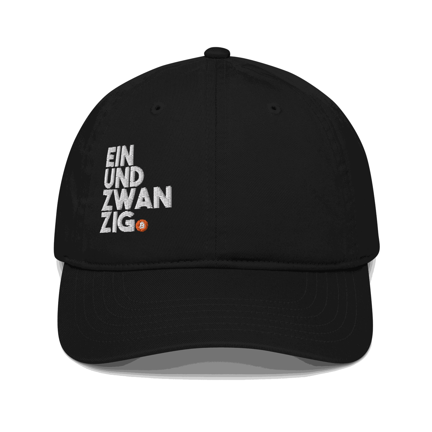 Einundzwanzig organic cotton bitcoin dad hat with adjustable brass slider closure and eco-friendly design