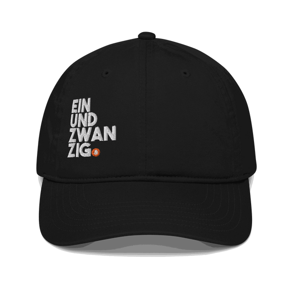 Einundzwanzig organic cotton bitcoin dad hat with adjustable brass slider closure and eco-friendly design