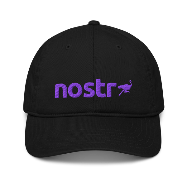 Nostr organic nostr dad hat in Black, front view.