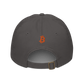 Back view of a charcoal grey bitcoin dad hat.