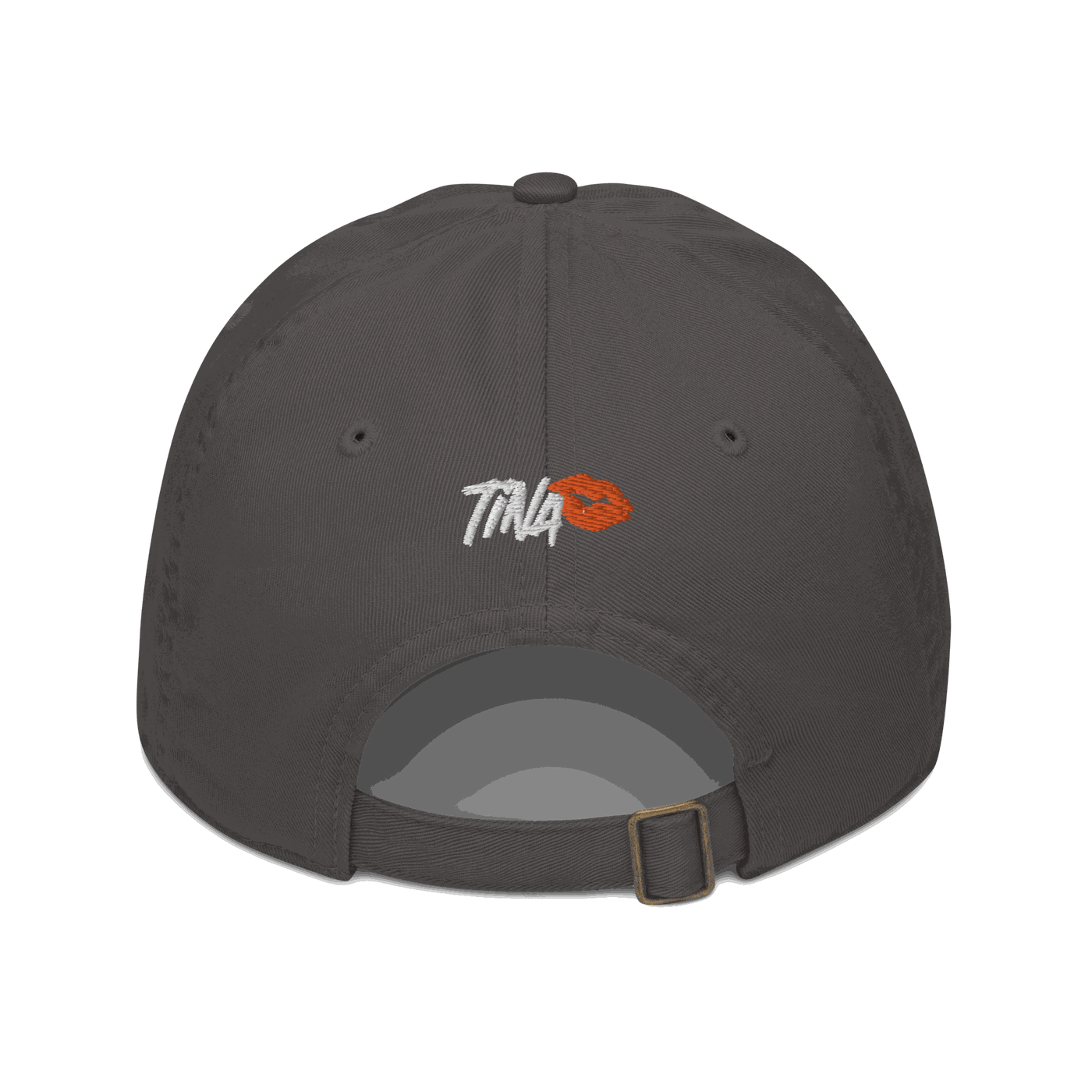 Back view of a charcoal grey bitcoin dad hat.