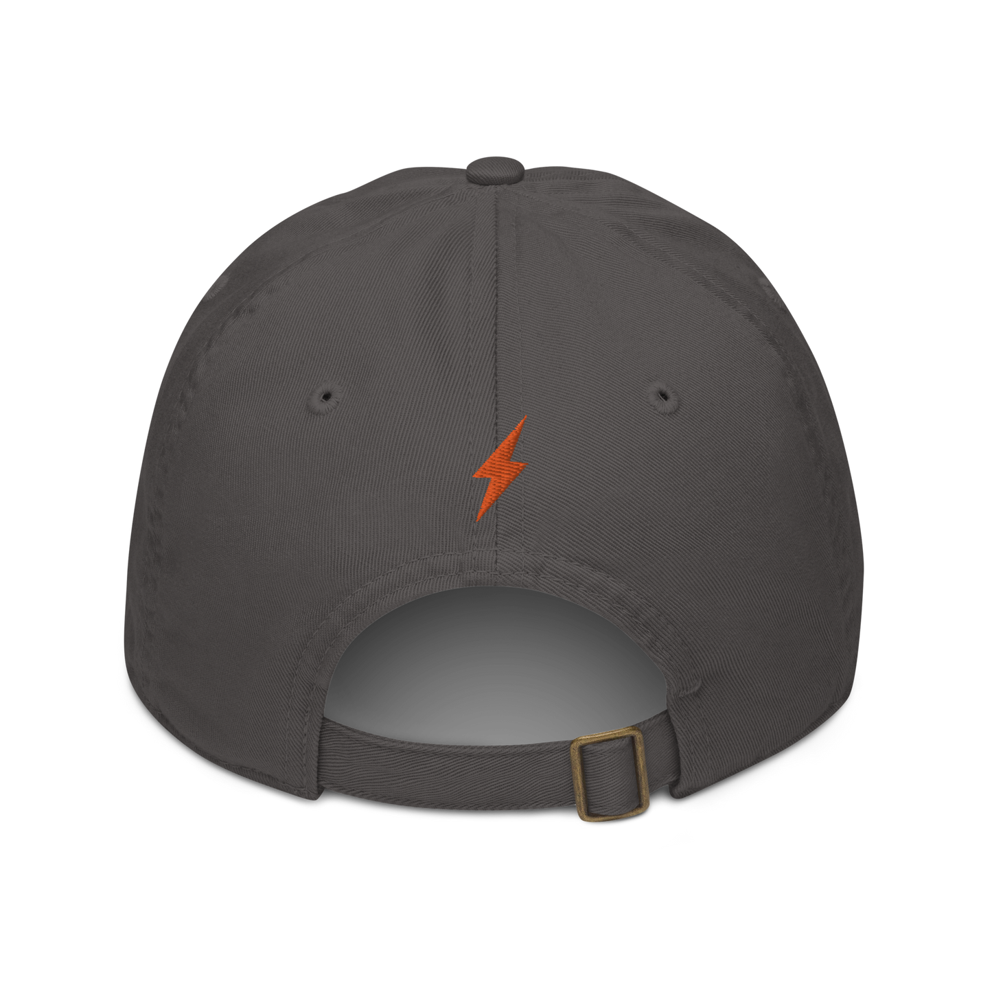 Back view of a charcoal grey bitcoin dad hat.