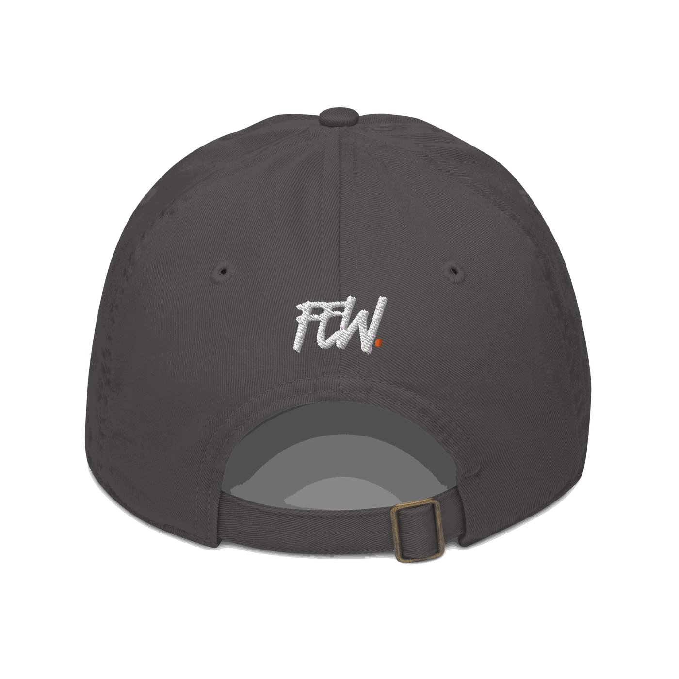 Back view of a charcoal grey bitcoin dad hat.