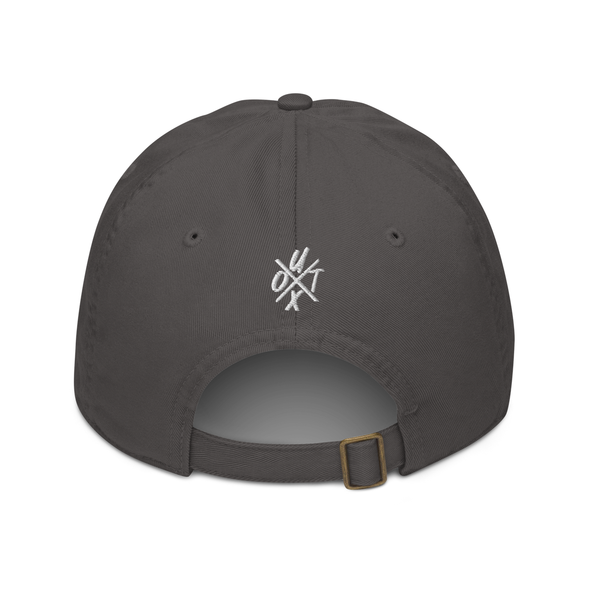 UTXO Bio-Bitcoin-Dad-Cap in Schiefergrau, Rückansicht.