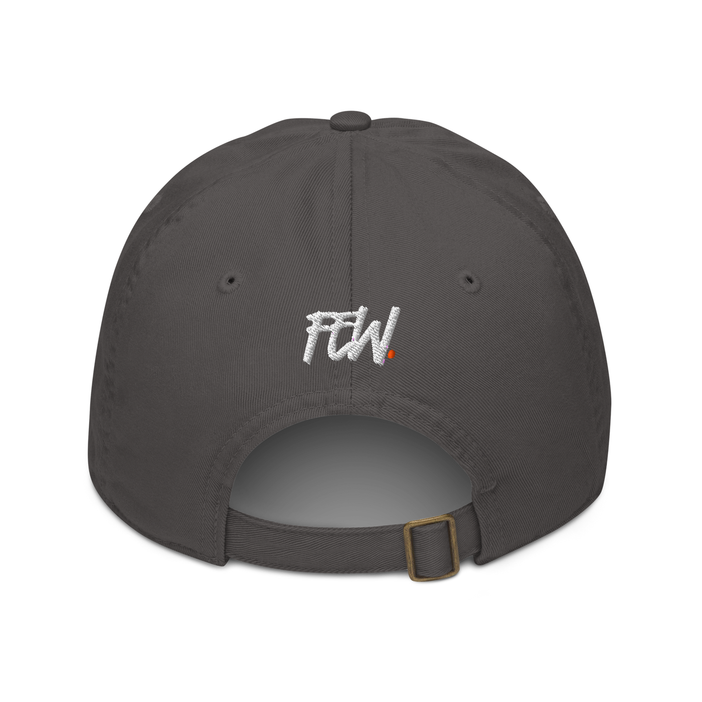 Few. organic bitcoin dad hat in Charcoal, back view.