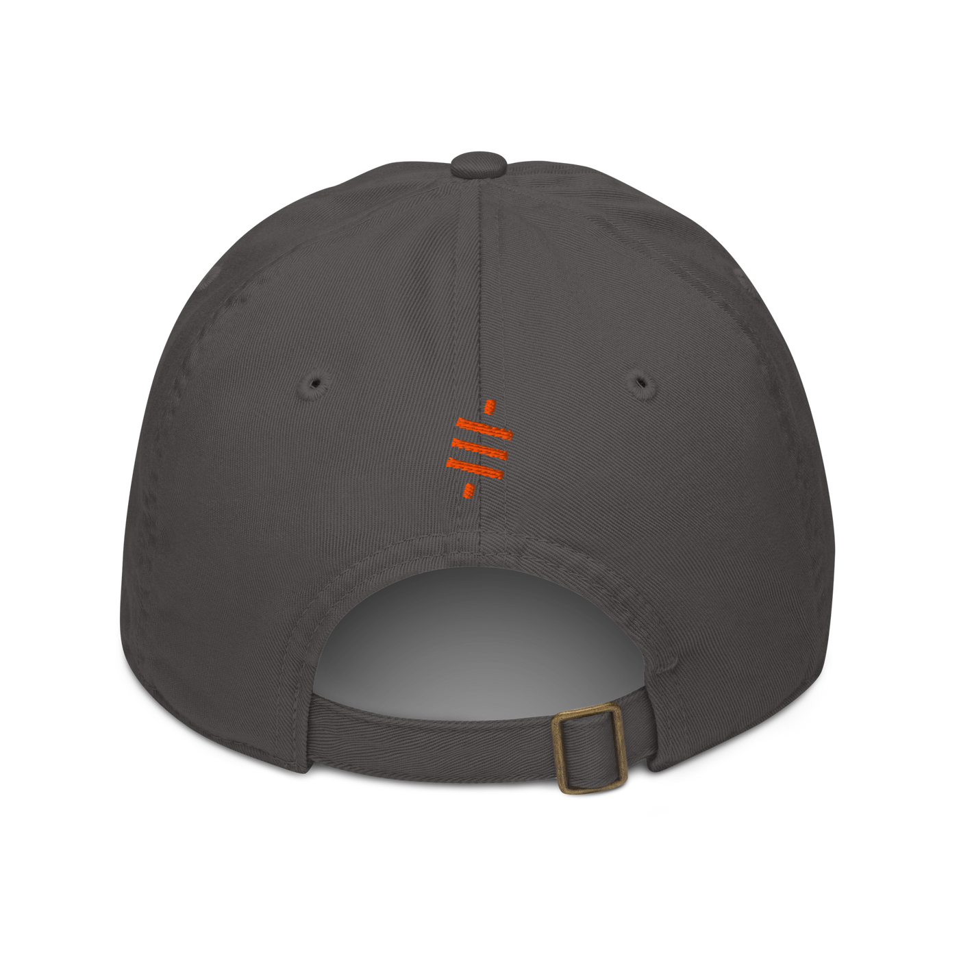 Sats Symbol organic bitcoin dad hat in Charcoal, back view.