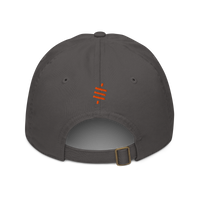 Sats Symbol organic bitcoin dad hat in Charcoal, back view.