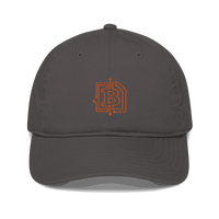 Front view of a charcoal grey bitcoin dad hat.