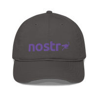 Front view of a charcoal grey nostr dad hat.