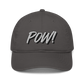 Front view of a charcoal grey bitcoin dad hat.