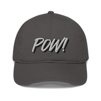 POW Front view of a charcoal grey bitcoin dad hat.