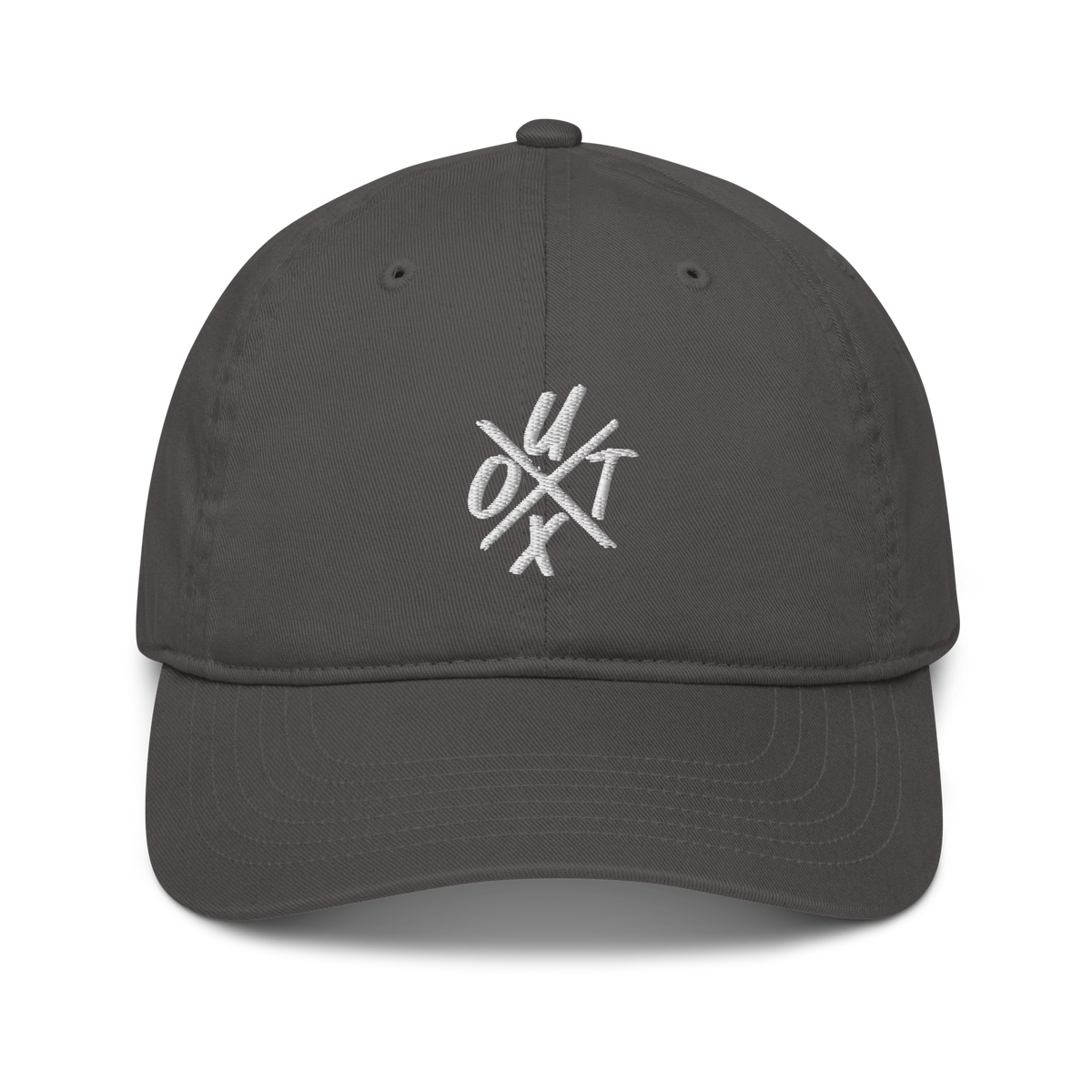 UTXO Bio-Bitcoin-Dad-Cap in Schiefergrau, Vorderansicht.