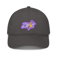 Zap It organic nostr dad hat in Charcoal, front view.