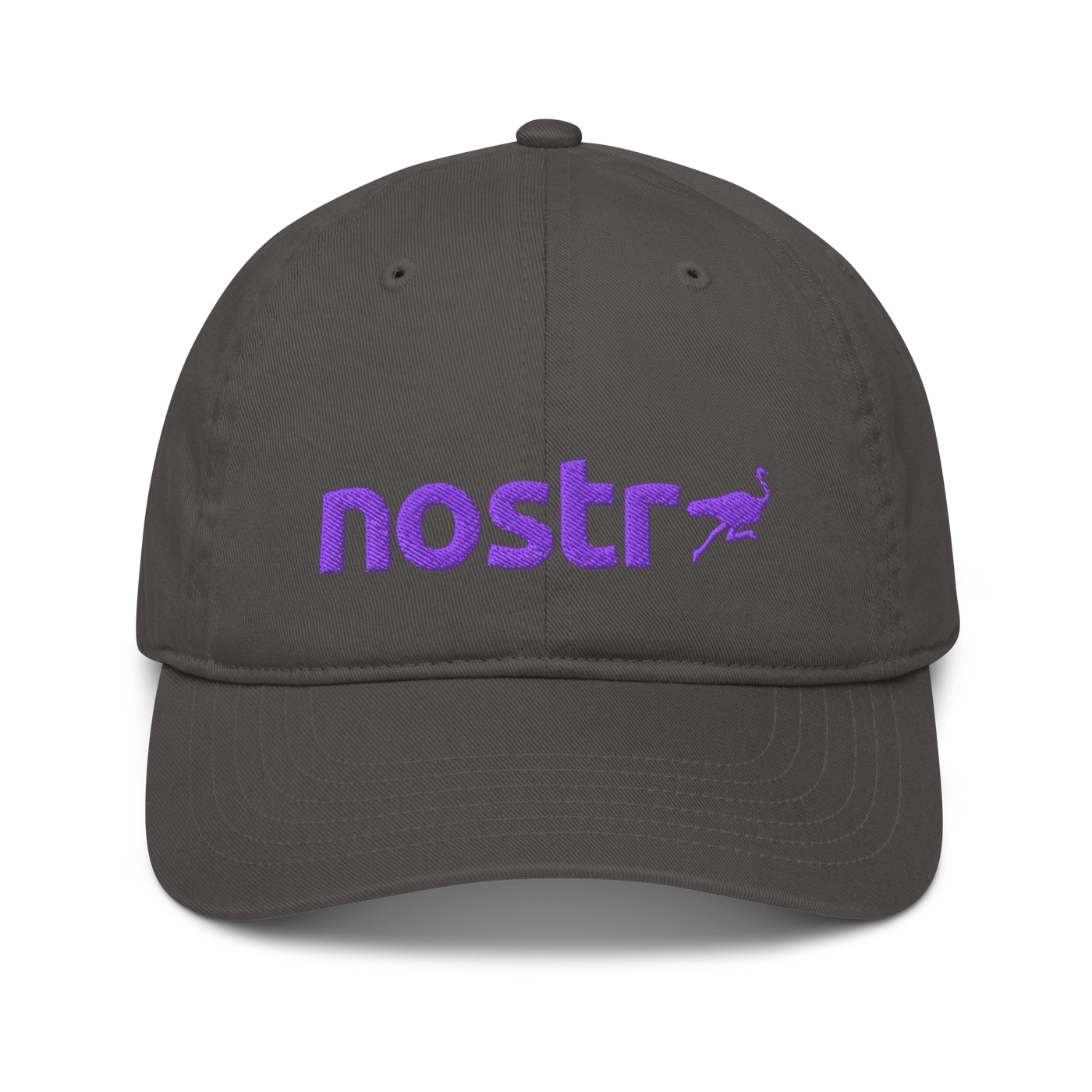 Nostr organic nostr dad hat in Charcoal, front view.