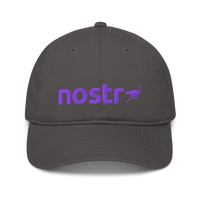 Nostr organic nostr dad hat in Charcoal, front view.