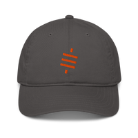 Sats Symbol organic bitcoin dad hat in Charcoal, front view.