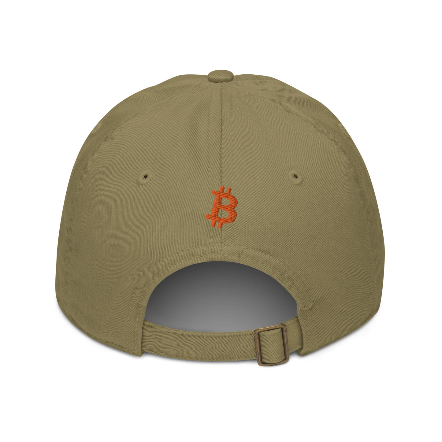 Back view of a jungle colored bitcoin dad hat.