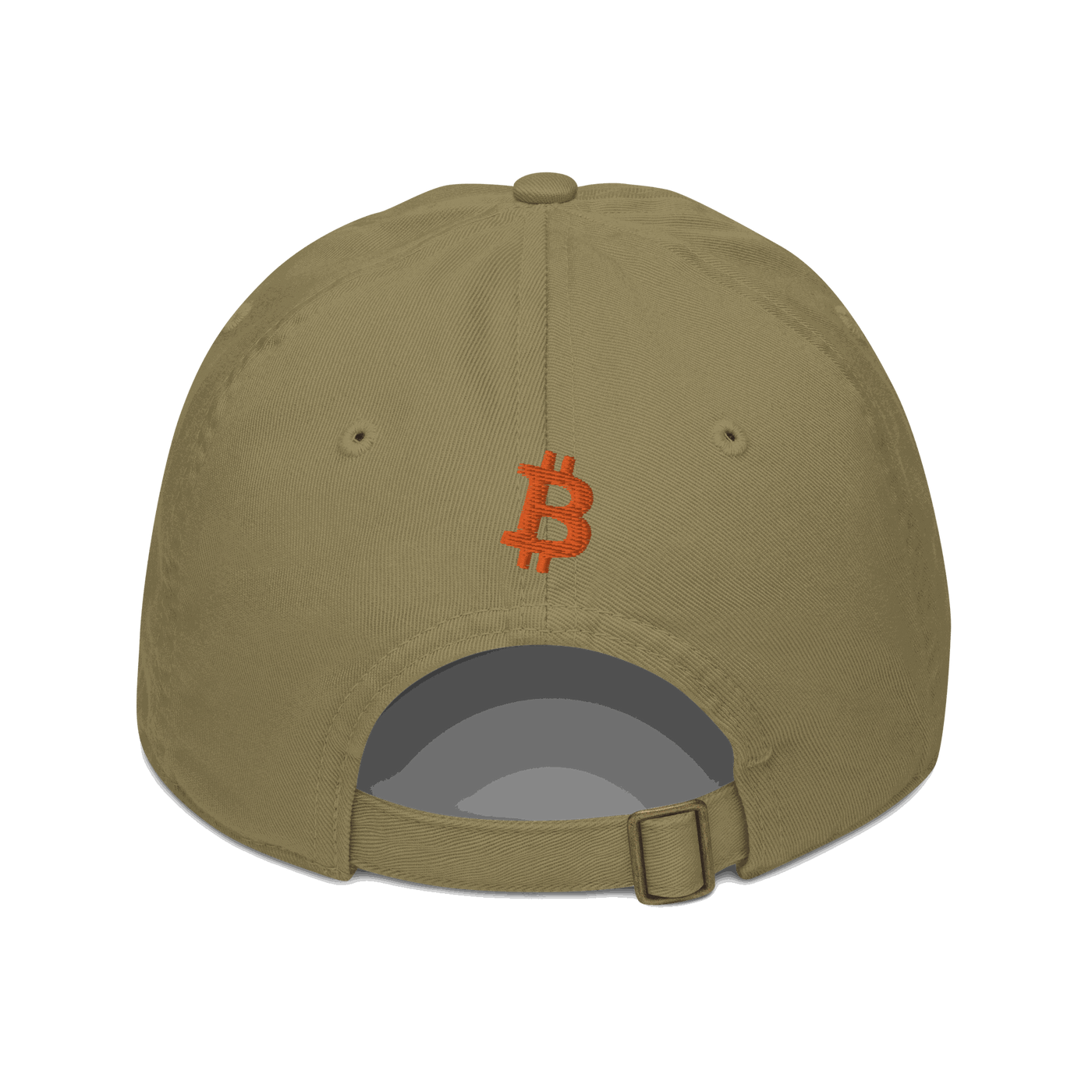 Back view of a jungle colored bitcoin dad hat.