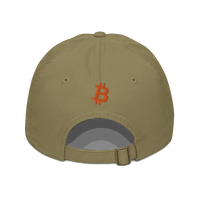 Back view of a jungle colored bitcoin dad hat.