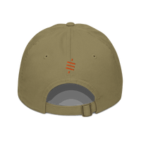 Back view of a jungle colored bitcoin dad hat.