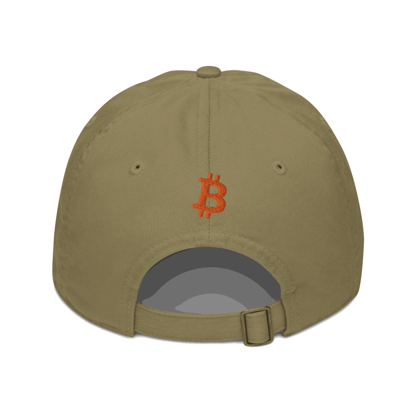 Back view of a jungle colored bitcoin dad hat.