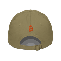 Back view of a jungle colored bitcoin dad hat.