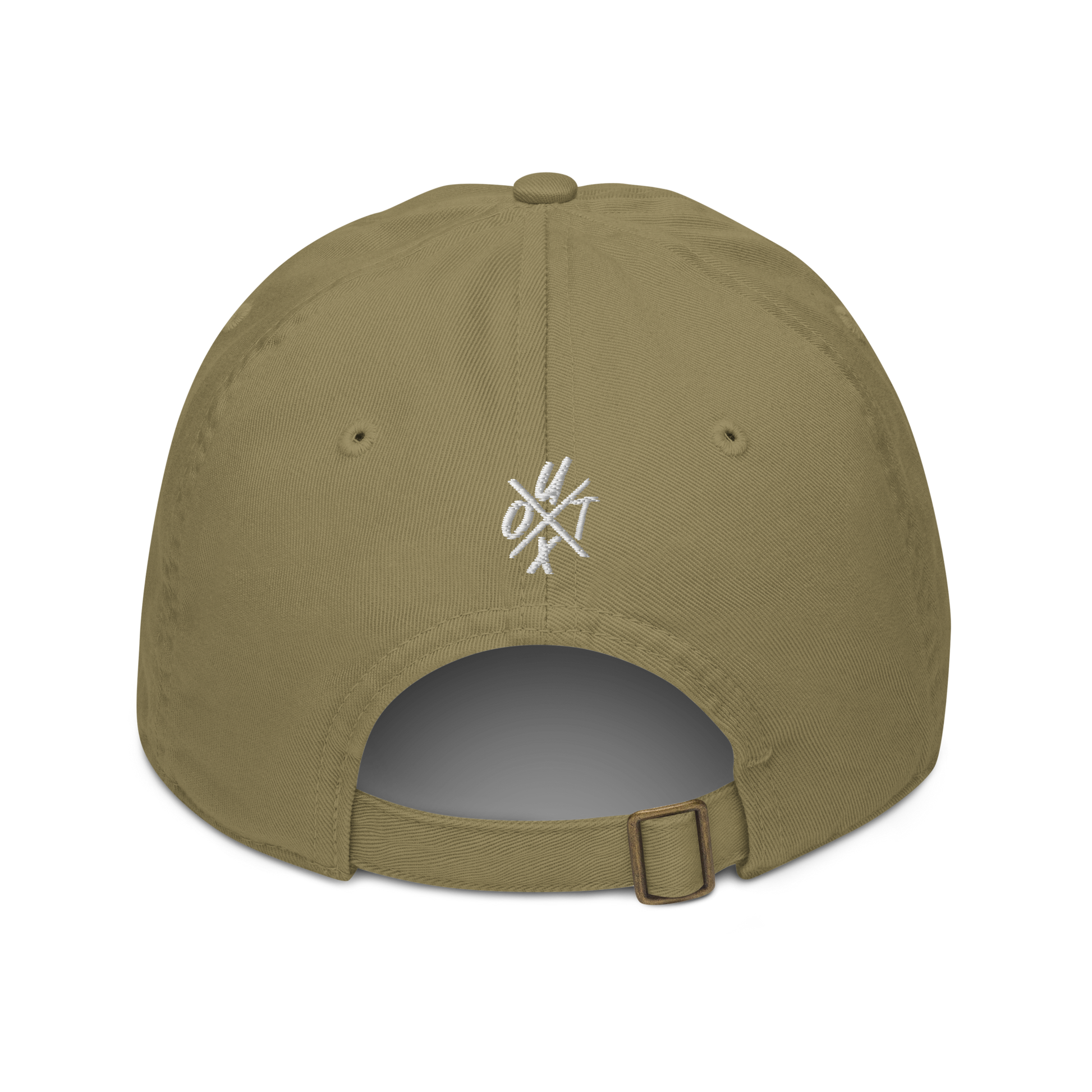 Back view of a jungle colored bitcoin dad hat.