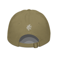 Back view of a jungle colored bitcoin dad hat.