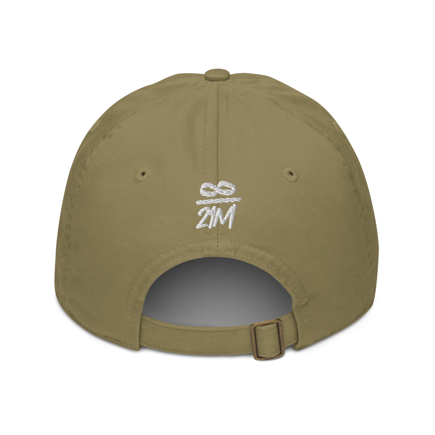 Infinity / 21M organic bitcoin dad hat in Jungle, back view.