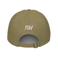Few. organic bitcoin dad hat in Jungle, back view.